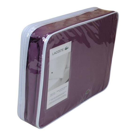 Lacoste Queen Percale Solid Sheet Set Plum 100% Cotton Light Weight Elegant - Picture 7 of 8